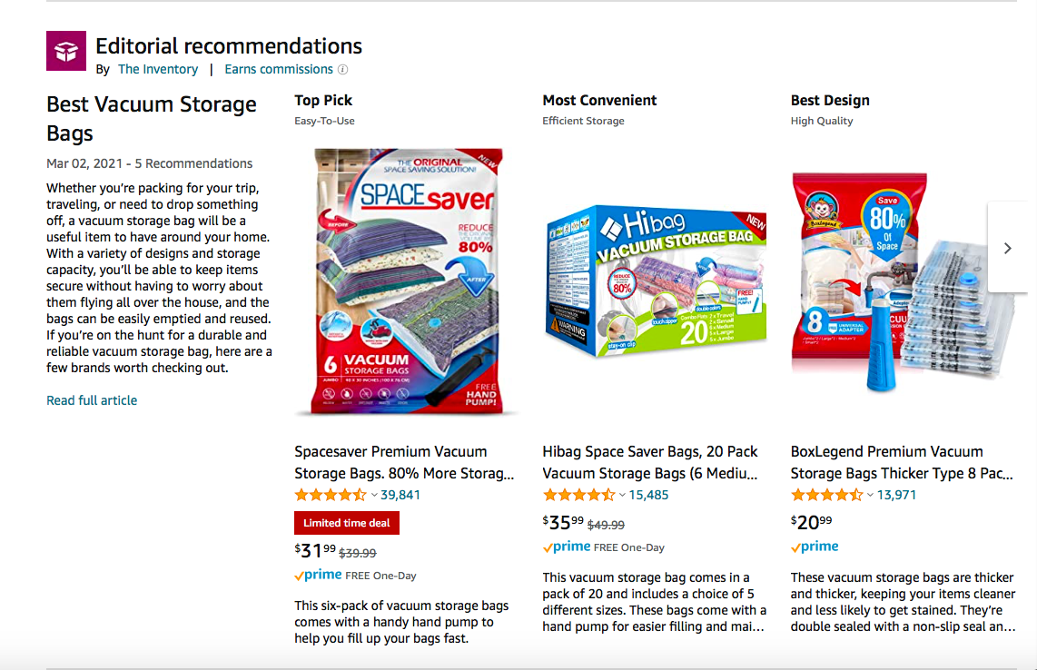 An Amazon Editorial Recommendation for 'Best Vacuum Storage Bags' written by The Inventory